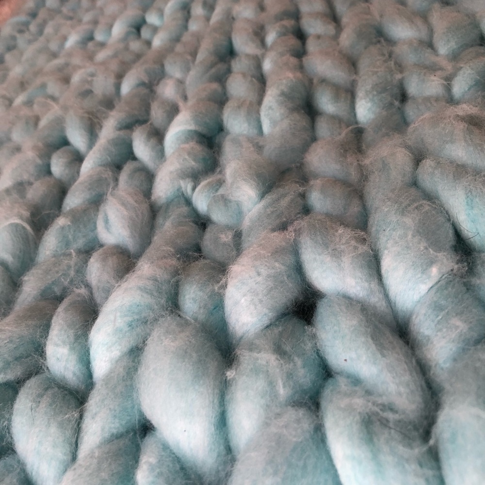 Handcrafted Dusty Baby Blue Chunky Merino Wool Tassel Blanket Decor Cozy Blanket - Picture 7 of 15